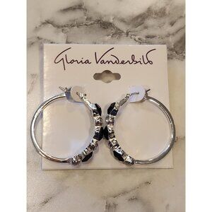 Gloria Vanderbilt Silver-Tone Hoop Earrings With Black & Clear Crystal Accents